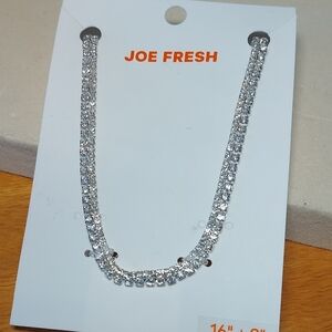 Joe Fresh Silvertone Rhinestone Crystal Necklace New